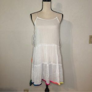 Solitaire Swim White Tiered Rainbow Tassel Swimsuit Cover Up Size Medium
